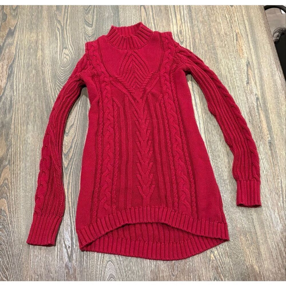Jessica Simpson Cable Knit Sweater Mock Neck Long Sleeve Pullover Red Size M